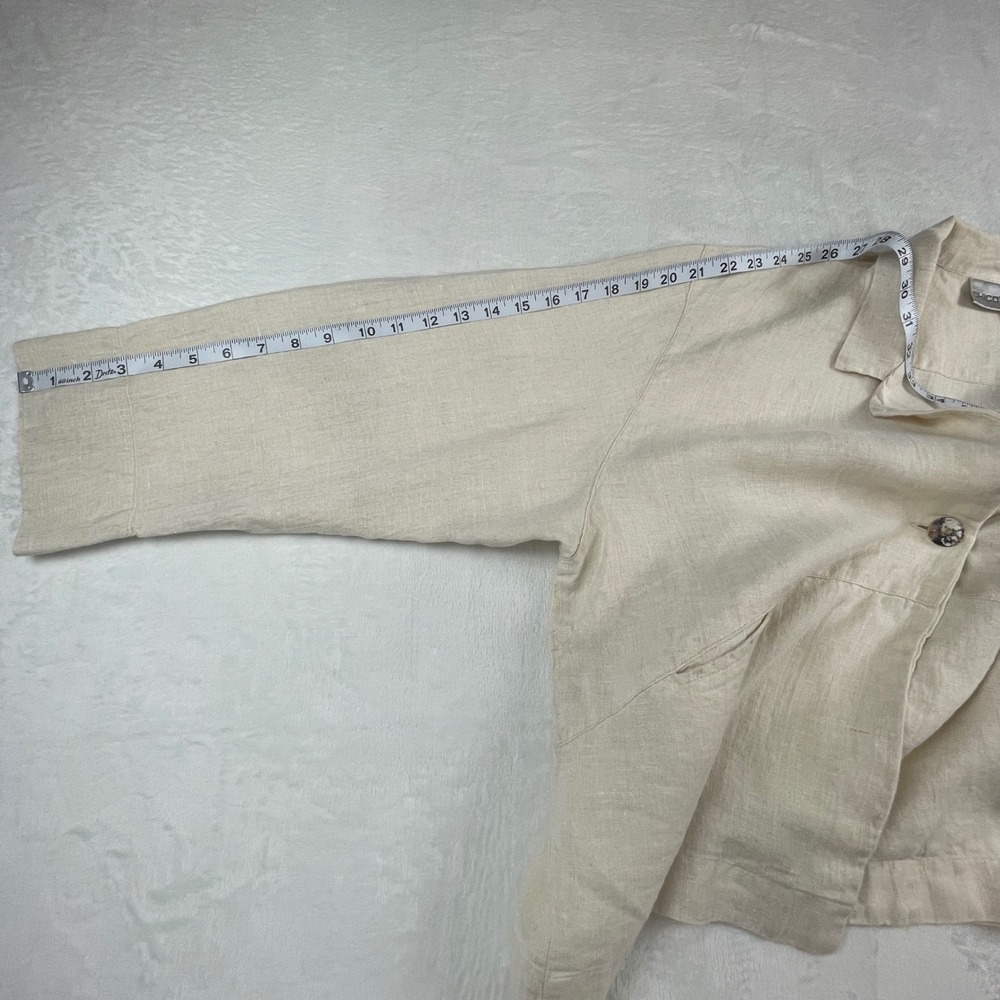 Chico's Womens Linen Jacket Size 3 Oatmeal Beige Single Button Boxy Blazer - Picture 5 of 7
